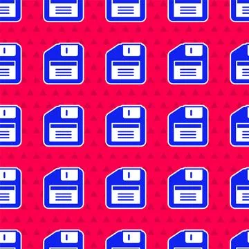 Blue Floppy disk for computer data storage icon isolated seamless pattern o.. Stock Illustration