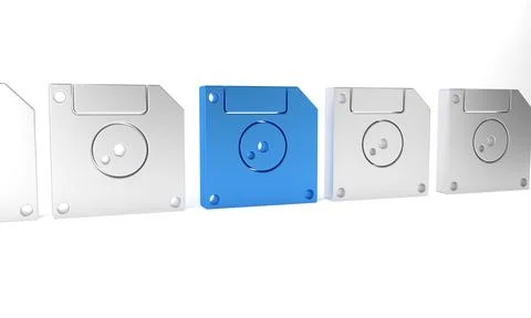 Blue Floppy disk for computer data storage icon isolated on white backgroun.. Stock Illustration