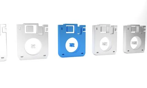 Blue Floppy disk for computer data storage icon isolated on white backgroun.. Stock Illustration