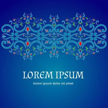 Blue floral background vector. Arabic border pattern Illustrazione stock