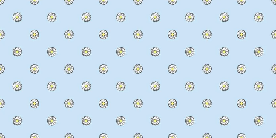 Blue floral daisy repeat pattern, flower vector background イラスト素材