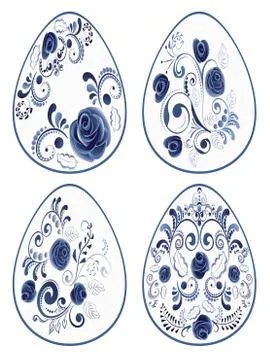 Blue Floral Easter Eggs Illustrazione stock