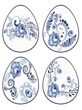 Blue Floral Easter Eggs イラスト素材