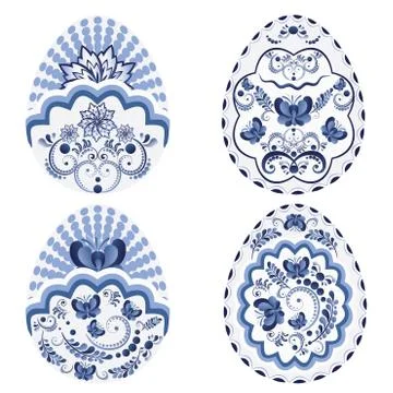 Blue Floral Easter Eggs イラスト素材