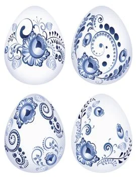 Blue Floral Easter Eggs イラスト素材