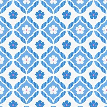 Blue Floral Geometric Pattern Vector Background for Wallpaper and Textile Design Stockillustratie