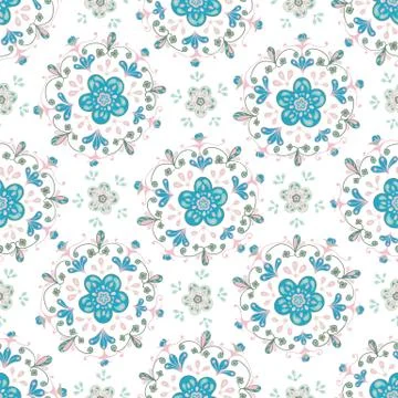 Blue Floral Mandala Pattern with White Background Stock Illustration