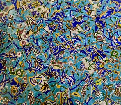 Blue Floral Mosaic Tile Pattern Background 스톡 사진