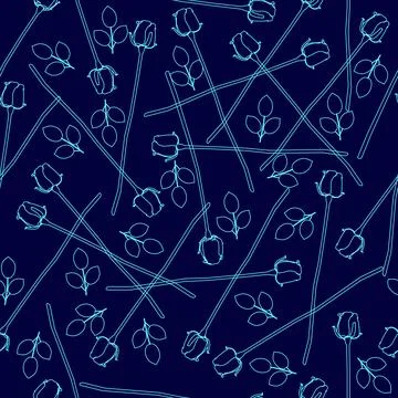 Blue floral pattern with many roses and leaves. The pattern is very intricate Stockillustratie