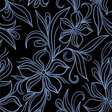 Blue floral seamless pattern on black background Stock Illustration
