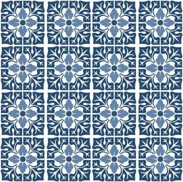 Blue floral tiles pattern Stock Illustration