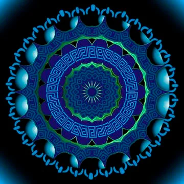 Blue floral vector 3d mandala pattern. Greek style ornamental modern backgrou 스톡 일러스트