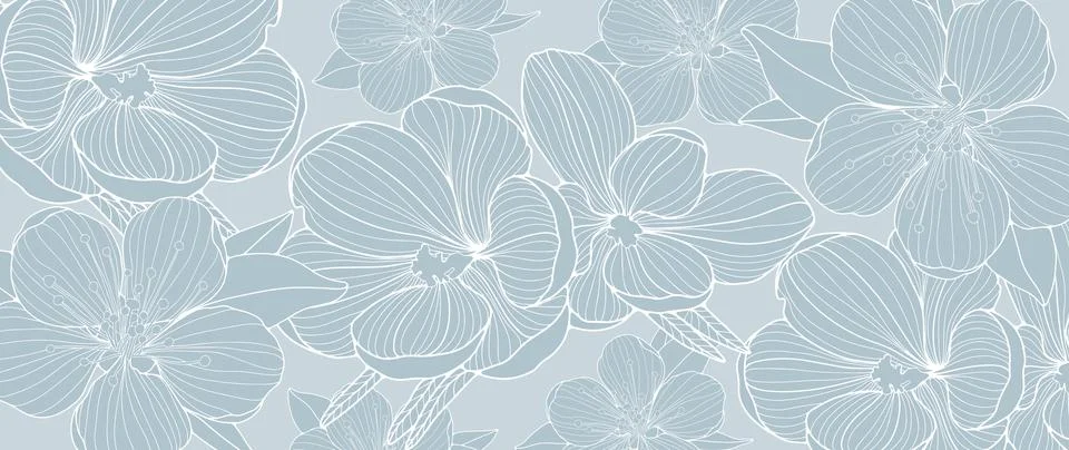 Blue floral vector background with crocuses and cherry flowers Stock Illustration