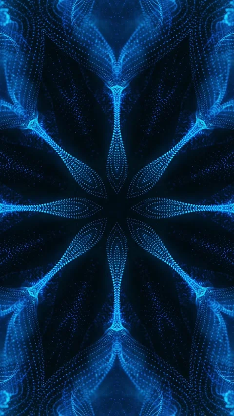 Blue flower with black background and blue background. Kaleidoscope VJ loop Stock Footage 314100586