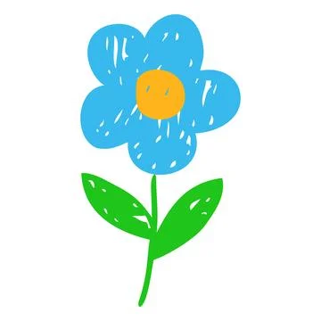 Blue flower crayon sketch vector icon, scribble chamomile, blossom daisy plant Illustrazione stock