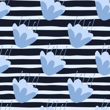 Blue flower elements seamless pattern. Monochrome background with black and w イラスト素材