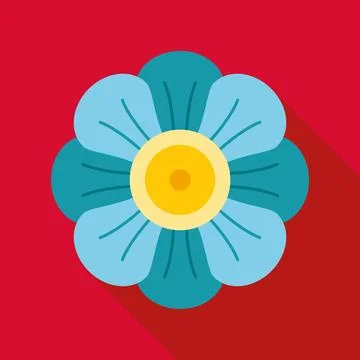 Blue flower flat design icon on red background Illustrazione stock