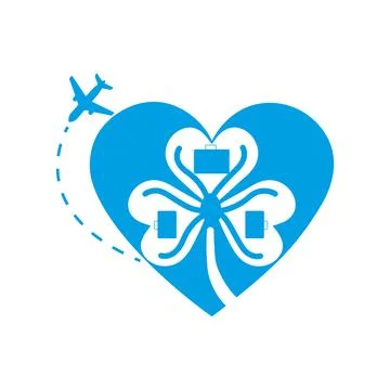 A blue flower that has a blue leaf on it luck symbol logo simple cubes catchy ta Stock Illustration