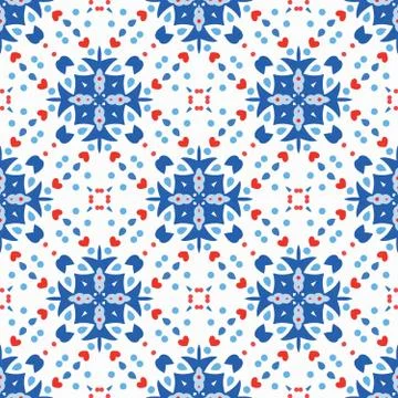 Blue Flower Pattern Boho Background Stock Illustration