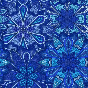 Blue Flower Pattern Boho Background Stock Illustration