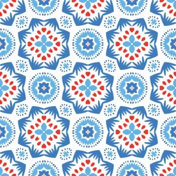 Blue Flower Pattern Boho Ornament Stock Illustration