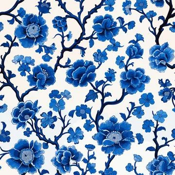 Blue Flower Pattern Examples of Chinese Ornament 04 Stock Illustration