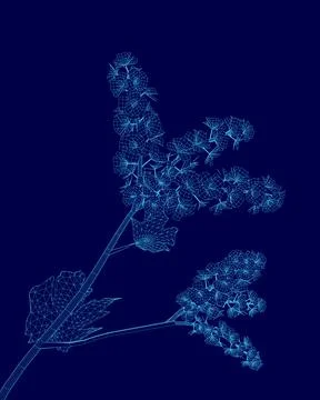 Blue flower with a stem is shown in a blue background. The flower is very small Stock Illustration