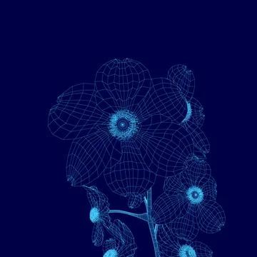 Blue flower with a stem is shown in a blue background. The flower is very Stock Illustration