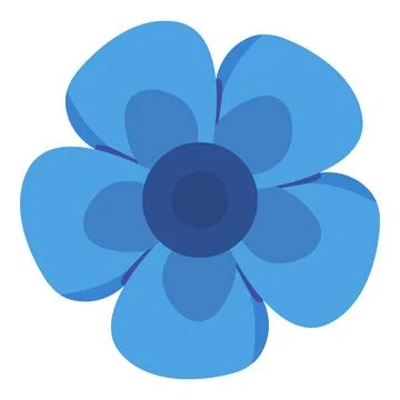 Blue flower vector icon showing a simple blossom design with dark center Stock Illustration