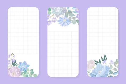 Blue Flowers Checkered Note Card Design with Blooming Flora Composition Vector Stock Illustration
