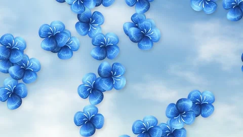 Blue Flowers Falling Slowly Against a Bright Cloudy Sky Background Stock Footage 339753914