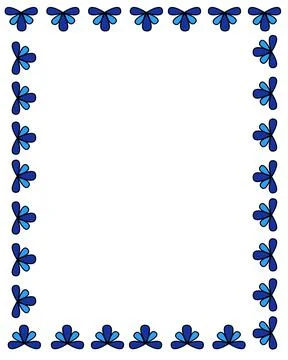 Blue flowers frame a clean, white rectangular space. 库存插图