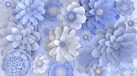 Blue flowers on light background. 3d rendering Ilustração Stock