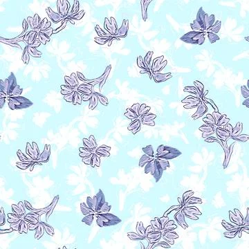 Blue flowers on light blue background. Botanical pattern in chinese style Stock Illustration