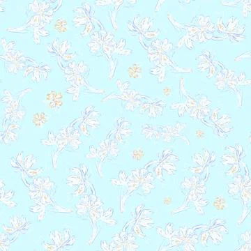 Blue flowers on light blue background. Botanical pattern in chinese style Stock Illustration