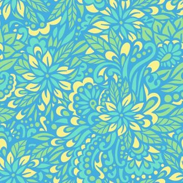 Blue flowers. Seamless decorative pattern. Stock Illustration