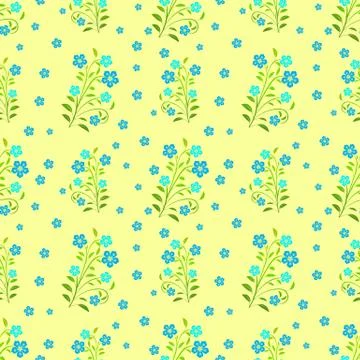 Blue flowers seamless pattern on yellow background Stock Illustration