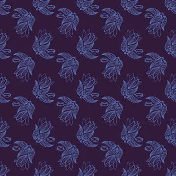 Blue flowers seamless vector pattern on indigo background Stock Illustration