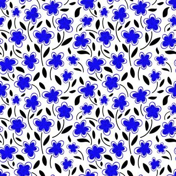 Blue flowers on a white background pattern Stock Illustration