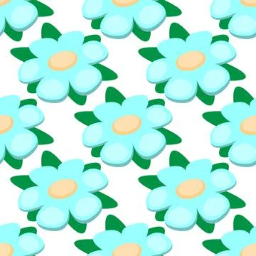 Blue flowers on a white background vector seamless pattern. Stock Illustration