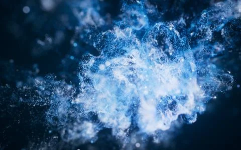 Blue flowing particles with explosive wave effect, 3d rendering. Stock Illustration
