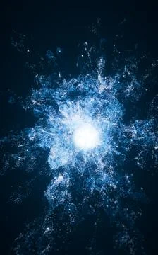 Blue flowing particles with explosive wave effect, 3d rendering. Stock Illustration