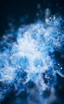 Blue flowing particles with explosive wave effect, 3d rendering. Stock Illustration