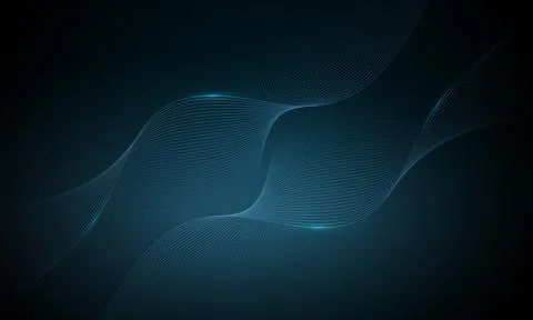Blue flowing wave lines abstract background, dark gradient canvas with subtle Illustrazione stock