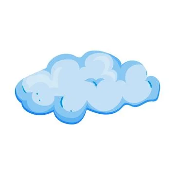 Blue fluffy cloud floating on white background Stock Illustration