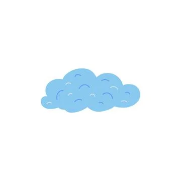 Blue fluffy cloud icon or symbol, hand drawn flat vector illustration isolated. Stock Illustration