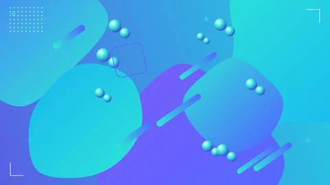 Blue fluid layers with gradient spheres and capsules drifting, abstract Mem.. Stock Illustration
