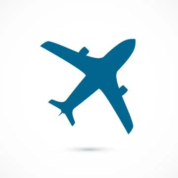 Blue flying airplane icon. Vector illustration isolated on white background Stock Illustration