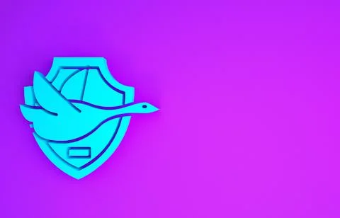 Blue Flying duck on shield icon isolated on purple background. Hunting trophy Stock Illustration