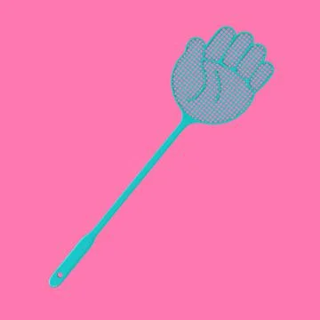 Blue Flyswatter in Shape of Hand in Duotone Style. 3d Rendering イラスト素材